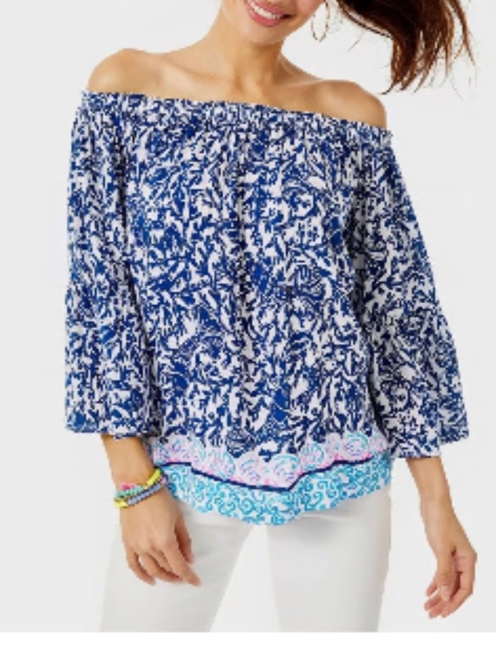 Lilly Pulitzer Nevie Off-The-Shoulder
Women's Top Oyster Bay Blue Krillin It MED